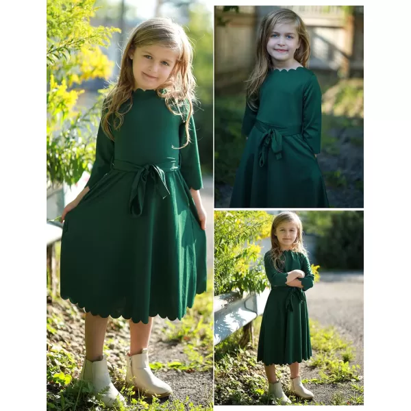 Arshiner Girls Party Dress Scallop Trim Belted A-Line Formal Midi Dresses with Pockets for 6-15Y