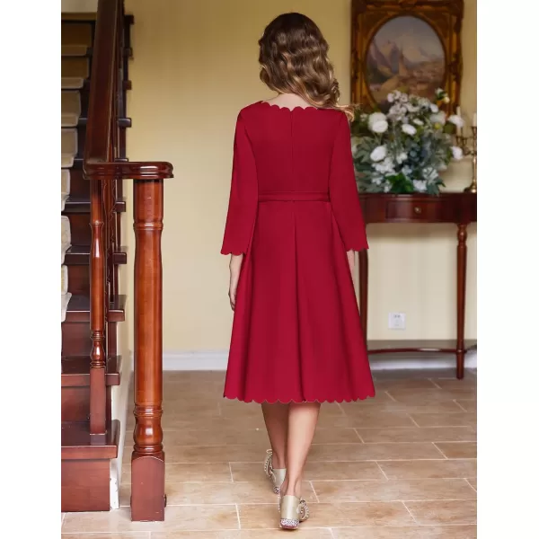 Arshiner Girls Party Dress Scallop Trim Belted A-Line Formal Midi Dresses with Pockets for 6-15Y