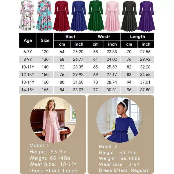 Arshiner Girls Party Dress Scallop Trim Belted A-Line Formal Midi Dresses with Pockets for 6-15Y