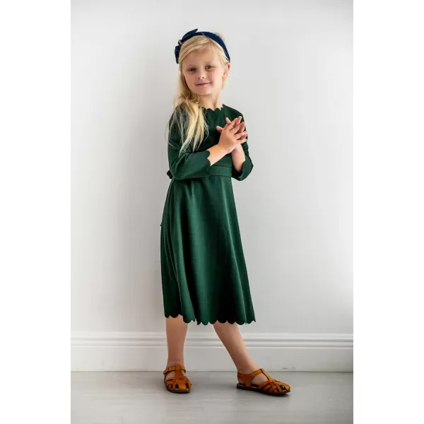 Arshiner Girls Party Dress Scallop Trim Belted A-Line Formal Midi Dresses with Pockets for 6-15Y
