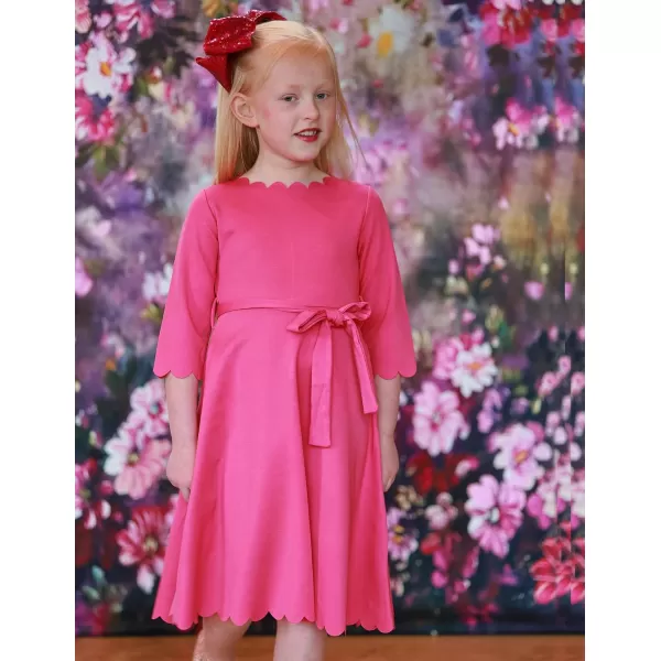Arshiner Girls Party Dress Scallop Trim Belted A-Line Formal Midi Dresses with Pockets for 6-15Y