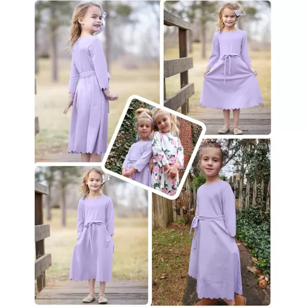 Arshiner Girls Party Dress Scallop Trim Belted A-Line Formal Midi Dresses with Pockets for 6-15Y