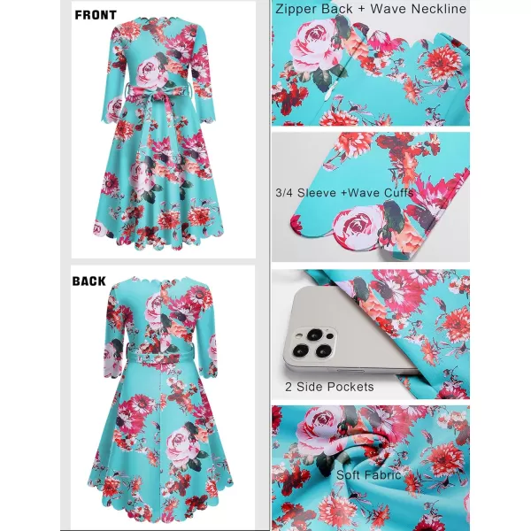 Arshiner Girls Party Dress Scallop Trim Belted A-Line Formal Midi Dresses with Pockets for 6-15Y