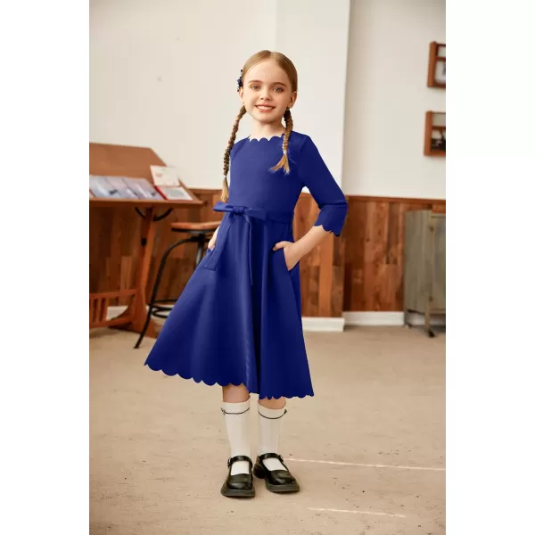 Arshiner Girls Party Dress Scallop Trim Belted A-Line Formal Midi Dresses with Pockets for 6-15Y