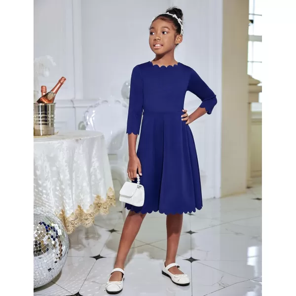 Arshiner Girls Party Dress Scallop Trim Belted A-Line Formal Midi Dresses with Pockets for 6-15Y
