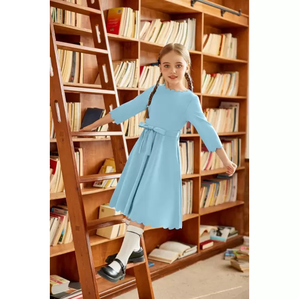 Arshiner Girls Party Dress Scallop Trim Belted A-Line Formal Midi Dresses with Pockets for 6-15Y
