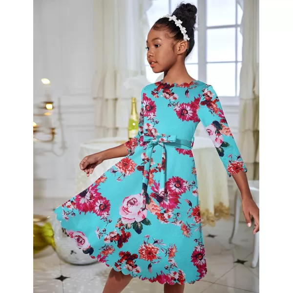 Arshiner Girls Party Dress Scallop Trim Belted A-Line Formal Midi Dresses with Pockets for 6-15Y