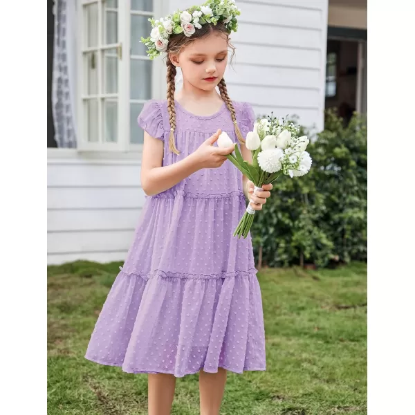 Arshiner Girl's Summer Dress Flared Sleeve Loose Fit Swiss Dots Flowy Pleated Dress