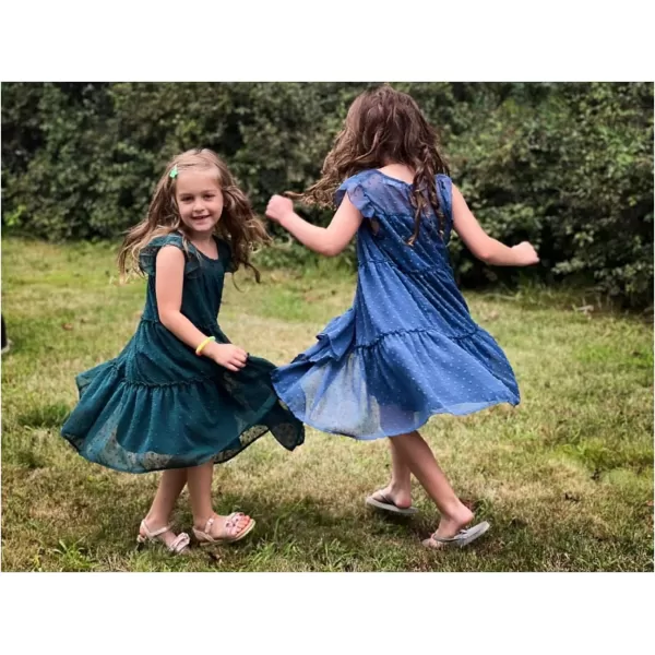 Arshiner Girl's Summer Dress Flared Sleeve Loose Fit Swiss Dots Flowy Pleated Dress
