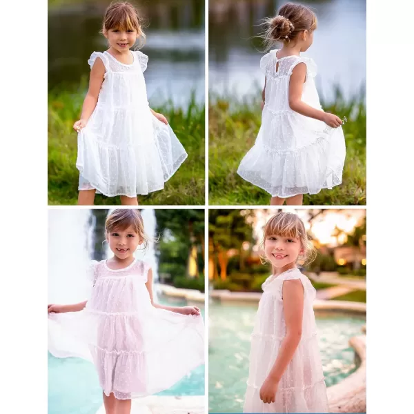 Arshiner Girl's Summer Dress Flared Sleeve Loose Fit Swiss Dots Flowy Pleated Dress
