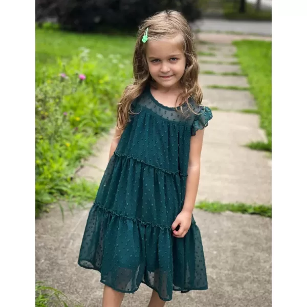 Arshiner Girl's Summer Dress Flared Sleeve Loose Fit Swiss Dots Flowy Pleated Dress