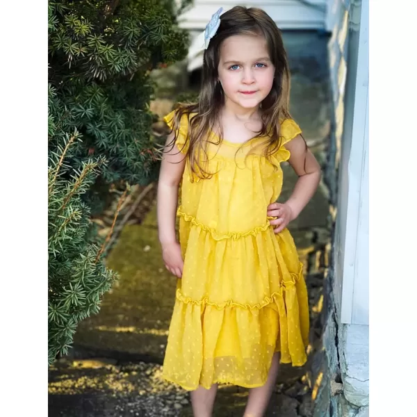 Arshiner Girl's Summer Dress Flared Sleeve Loose Fit Swiss Dots Flowy Pleated Dress