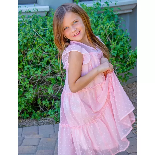 Arshiner Girl's Summer Dress Flared Sleeve Loose Fit Swiss Dots Flowy Pleated Dress