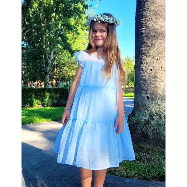 Arshiner Girl's Summer Dress Flared Sleeve Loose Fit Swiss Dots Flowy Pleated Dress