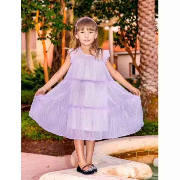Arshiner Girl's Summer Dress Flared Sleeve Loose Fit Swiss Dots Flowy Pleated Dress