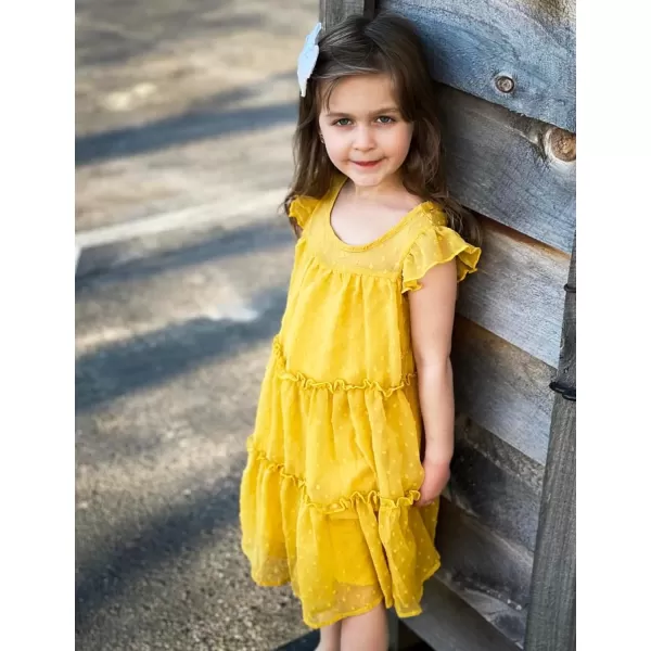 Arshiner Girl's Summer Dress Flared Sleeve Loose Fit Swiss Dots Flowy Pleated Dress
