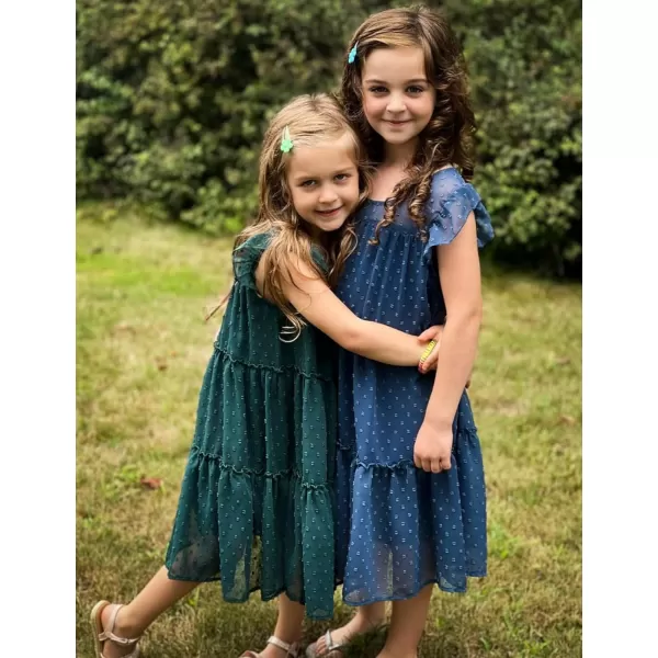 Arshiner Girl's Summer Dress Flared Sleeve Loose Fit Swiss Dots Flowy Pleated Dress