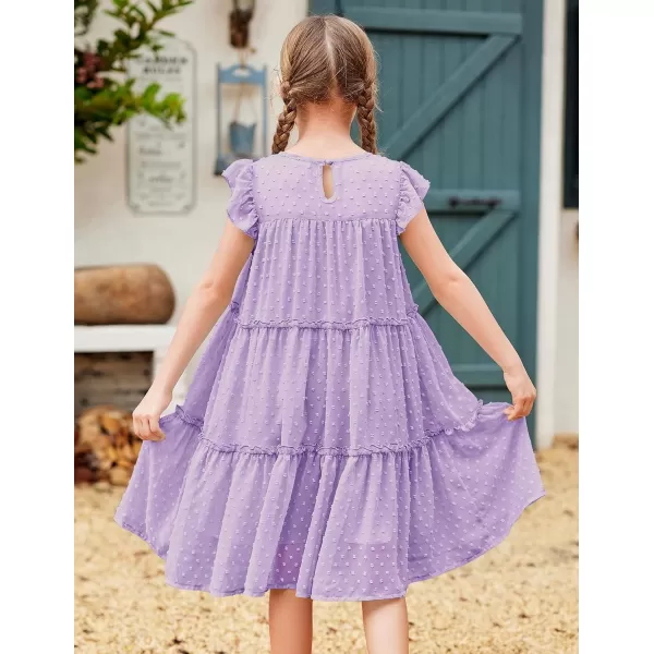 Arshiner Girl's Summer Dress Flared Sleeve Loose Fit Swiss Dots Flowy Pleated Dress