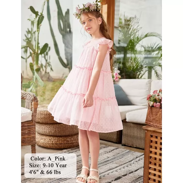 Arshiner Girl's Summer Dress Flared Sleeve Loose Fit Swiss Dots Flowy Pleated Dress