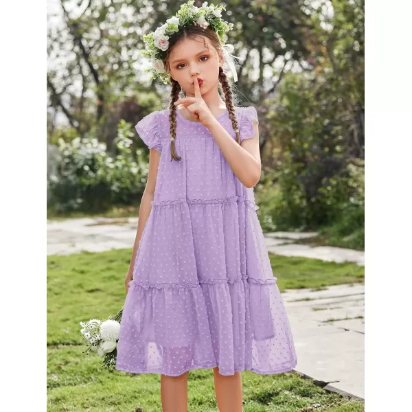 Arshiner Girl's Summer Dress Flared Sleeve Loose Fit Swiss Dots Flowy Pleated Dress