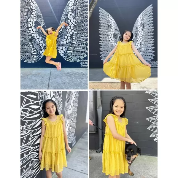 Arshiner Girl's Summer Dress Flared Sleeve Loose Fit Swiss Dots Flowy Pleated Dress