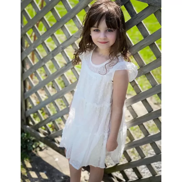 Arshiner Girl's Summer Dress Flared Sleeve Loose Fit Swiss Dots Flowy Pleated Dress
