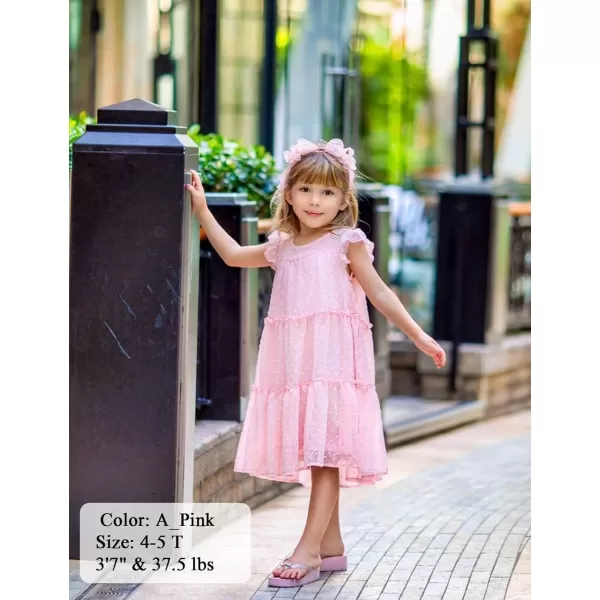 Arshiner Girl's Summer Dress Flared Sleeve Loose Fit Swiss Dots Flowy Pleated Dress