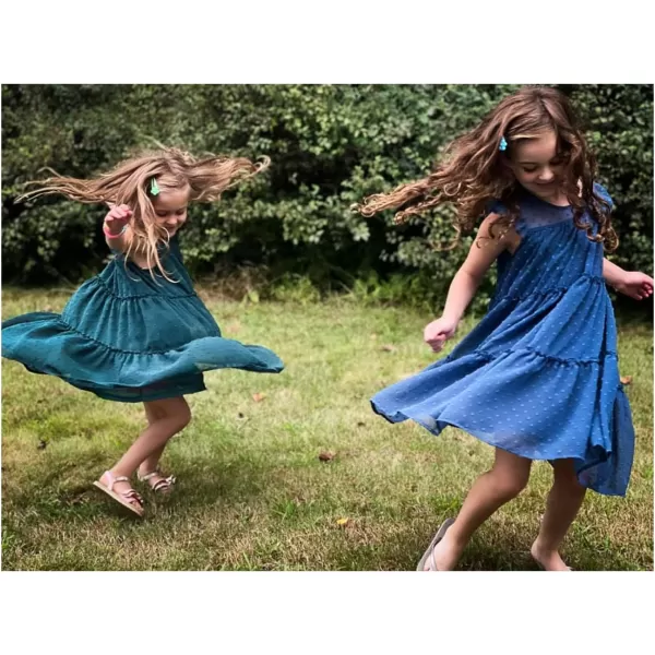 Arshiner Girl's Summer Dress Flared Sleeve Loose Fit Swiss Dots Flowy Pleated Dress