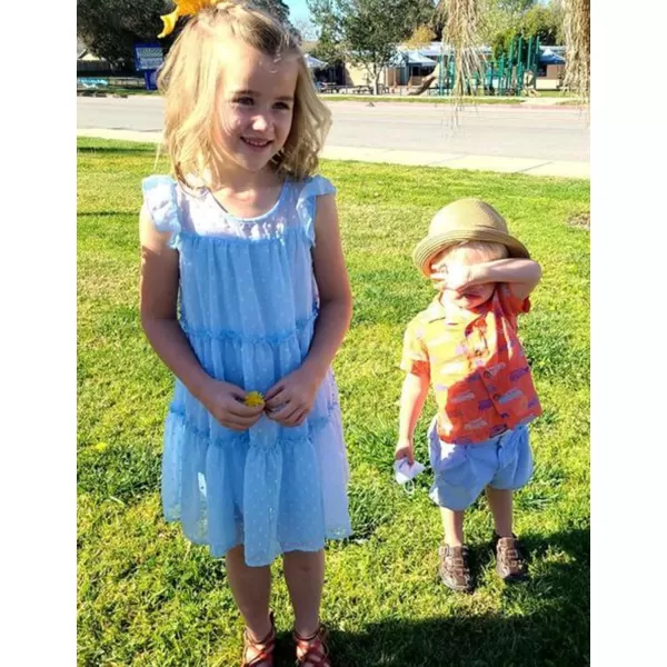 Arshiner Girl's Summer Dress Flared Sleeve Loose Fit Swiss Dots Flowy Pleated Dress