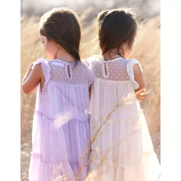 Arshiner Girl's Summer Dress Flared Sleeve Loose Fit Swiss Dots Flowy Pleated Dress