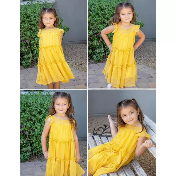 Arshiner Girl's Summer Dress Flared Sleeve Loose Fit Swiss Dots Flowy Pleated Dress