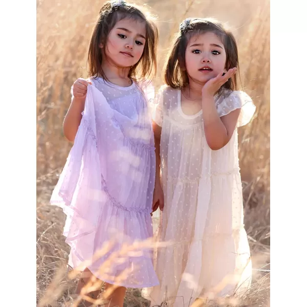 Arshiner Girl's Summer Dress Flared Sleeve Loose Fit Swiss Dots Flowy Pleated Dress