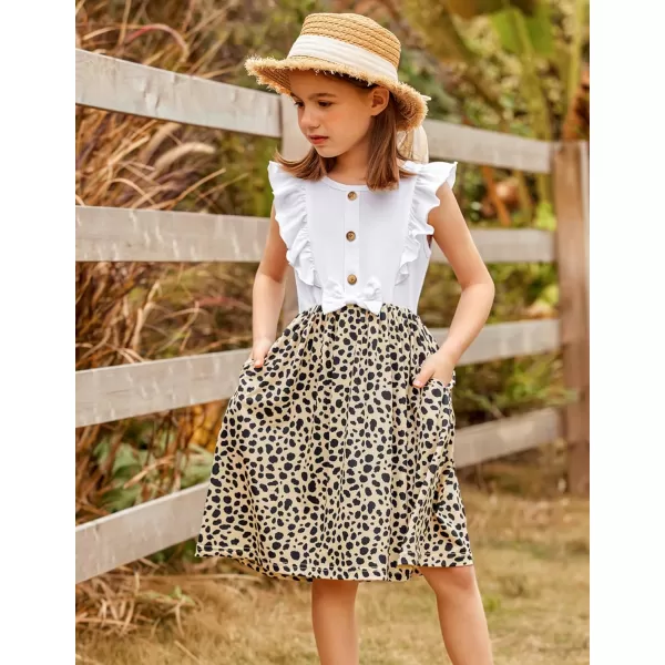 Arshiner Girls Summer Dress Ruffle Trim Button Front Bowknot Casual Swing Sundress with Pockets for 3-11 Years