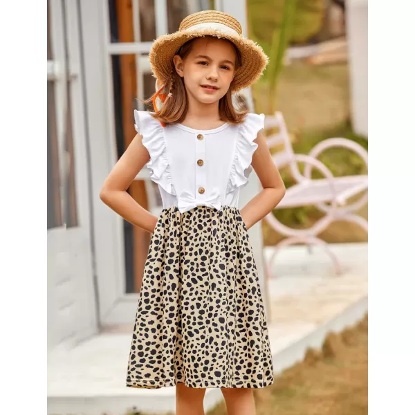 Arshiner Girls Summer Dress Ruffle Trim Button Front Bowknot Casual Swing Sundress with Pockets for 3-11 Years