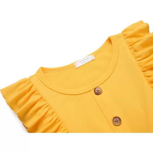 Arshiner Girls Summer Dress Ruffle Trim Button Front Bowknot Casual Swing Sundress with Pockets for 3-11 Years