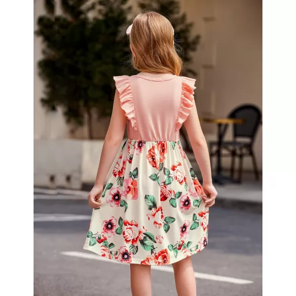 Arshiner Girls Summer Dress Ruffle Trim Button Front Bowknot Casual Swing Sundress with Pockets for 3-11 Years