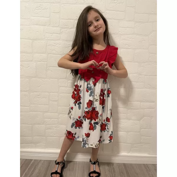 Arshiner Girls Summer Dress Ruffle Trim Button Front Bowknot Casual Swing Sundress with Pockets for 3-11 Years
