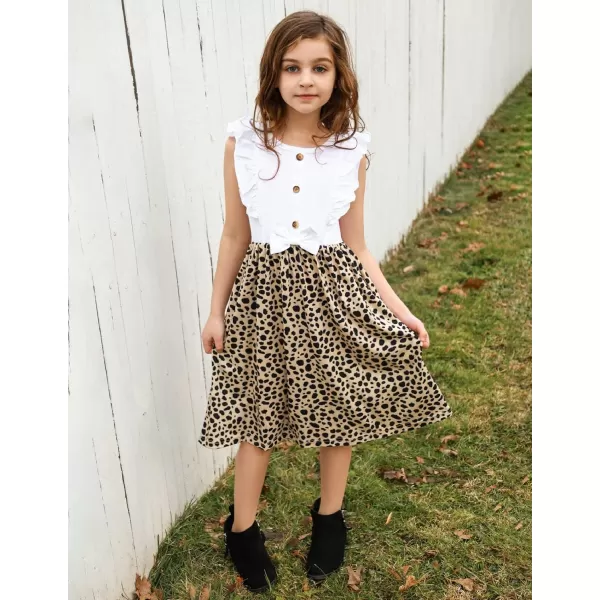 Arshiner Girls Summer Dress Ruffle Trim Button Front Bowknot Casual Swing Sundress with Pockets for 3-11 Years