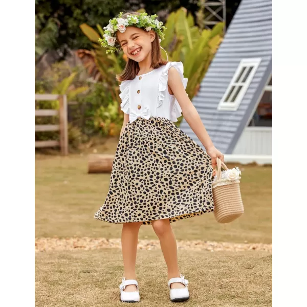Arshiner Girls Summer Dress Ruffle Trim Button Front Bowknot Casual Swing Sundress with Pockets for 3-11 Years