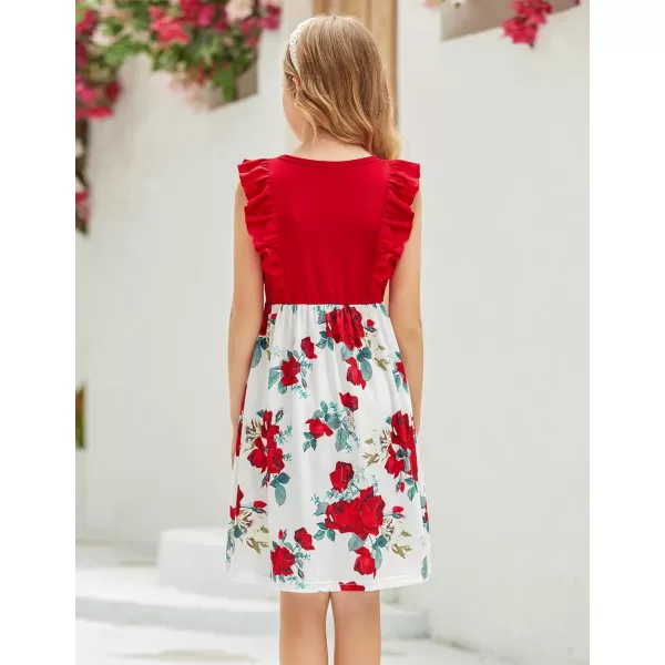 Arshiner Girls Summer Dress Ruffle Trim Button Front Bowknot Casual Swing Sundress with Pockets for 3-11 Years