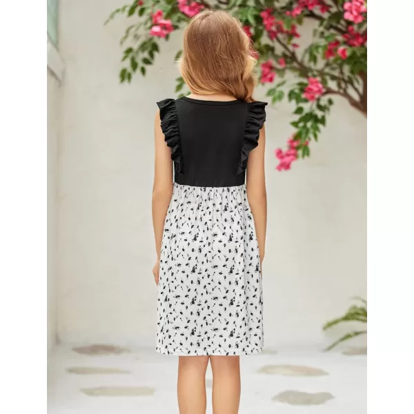 Arshiner Girls Summer Dress Ruffle Trim Button Front Bowknot Casual Swing Sundress with Pockets for 3-11 Years