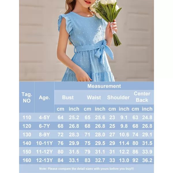 Arshiner Girls Summer Dresses Ruffle Sleeve Swiss Dots Flared Tiered Casual Dress with Belt