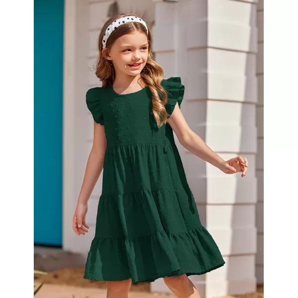 Arshiner Girls Summer Dresses Ruffle Sleeve Swiss Dots Flared Tiered Casual Dress with Belt