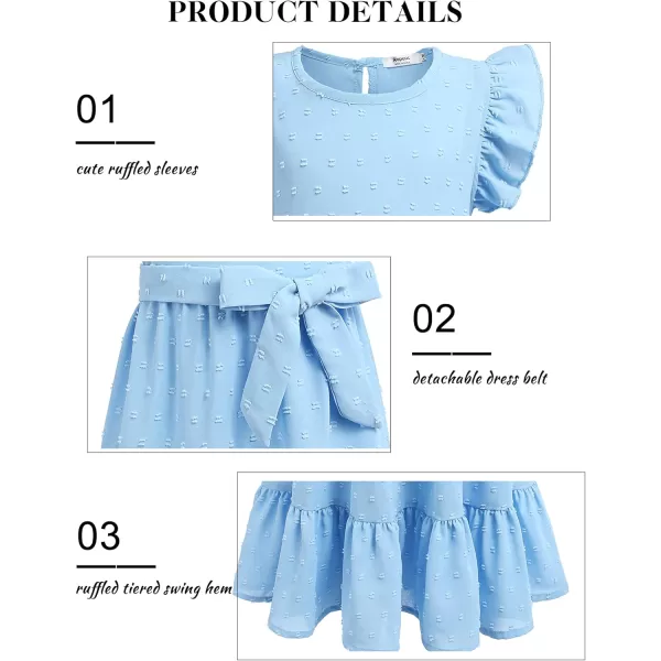 Arshiner Girls Summer Dresses Ruffle Sleeve Swiss Dots Flared Tiered Casual Dress with Belt