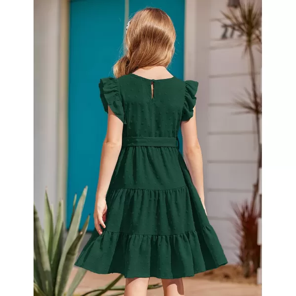 Arshiner Girls Summer Dresses Ruffle Sleeve Swiss Dots Flared Tiered Casual Dress with Belt