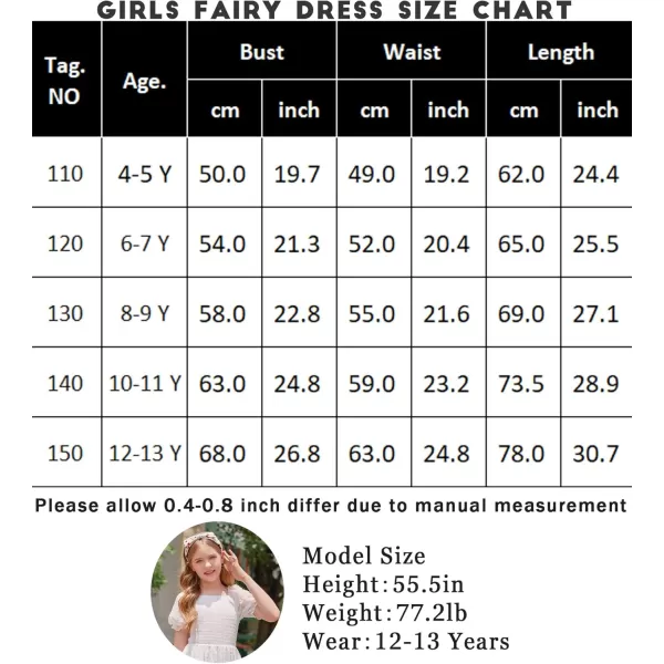 Arshiner Girls Swiss Dot Chiffon Dress Puffy Sleeve Square Neck Smocked Flowy Midi Dresses 5-14 Years