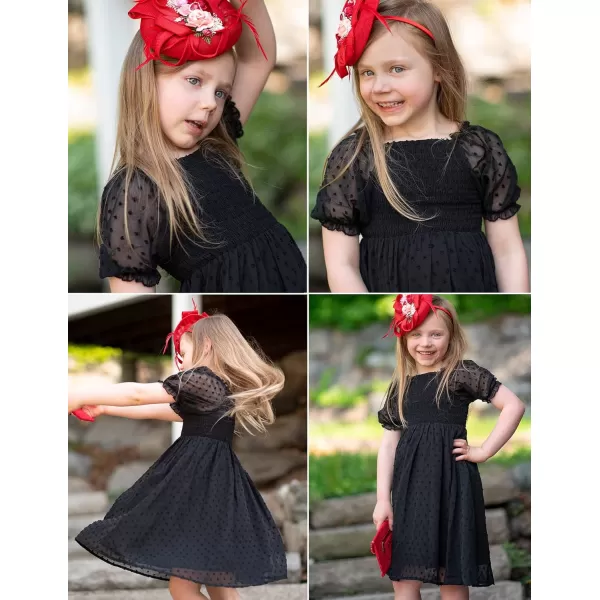 Arshiner Girls Swiss Dot Chiffon Dress Puffy Sleeve Square Neck Smocked Flowy Midi Dresses 5-14 Years