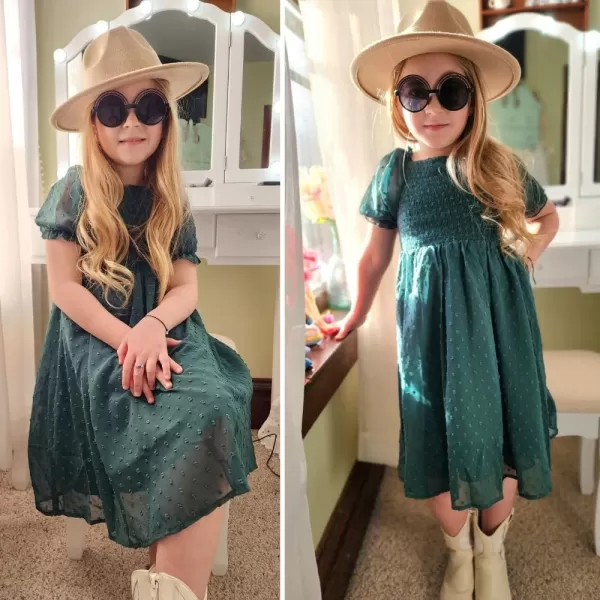 Arshiner Girls Swiss Dot Chiffon Dress Puffy Sleeve Square Neck Smocked Flowy Midi Dresses 5-14 Years