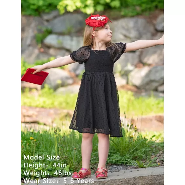 Arshiner Girls Swiss Dot Chiffon Dress Puffy Sleeve Square Neck Smocked Flowy Midi Dresses 5-14 Years