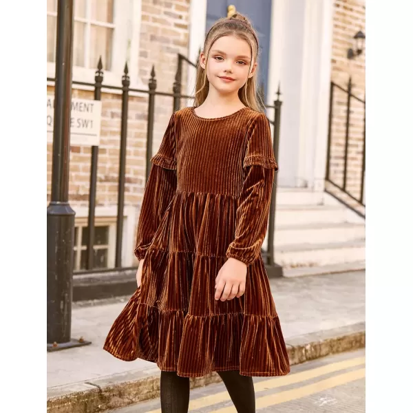 Arshiner Girls Velvet Tiered Dress Long Sleeve Crew Neck Elegant Tween Twirly Dresses for 6-13 Years
